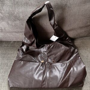 Brown Faux Leather Tote Bag